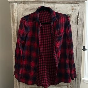Madewell Red and Navy Flannel Button Down Shirt